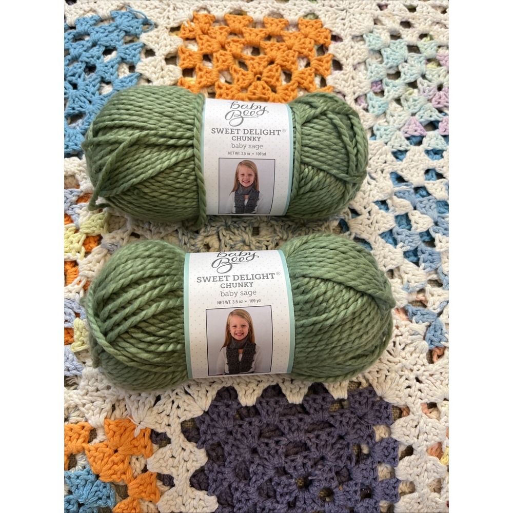 Yarn Bee Baby Bee Sweet Delight Chunky Baby Sage Green Lot Of 2 Skeins NEW